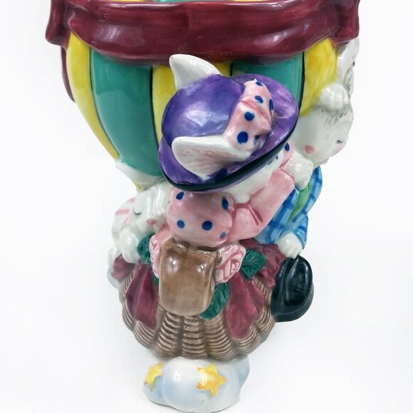 Vintage 1995 Fitz & Floyd Bunnies Hot Air Balloon Cookie Jar - Picture 7 of 13